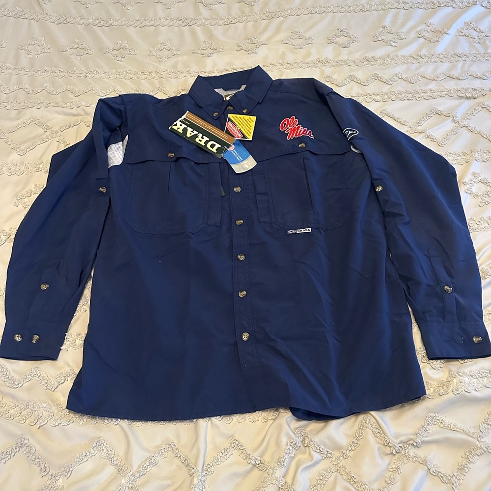 Ole Miss Rebels Drake Blue Long Sleeve Button Down Shirt Men’s Small New